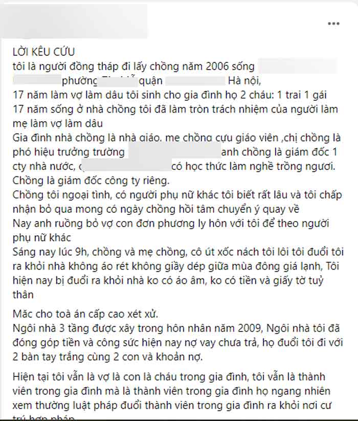 Lời kêu cứu của chị vợ trên trang Facebook các nhân Lời kêu cứu của chị vợ trên trang Facebook các nhân